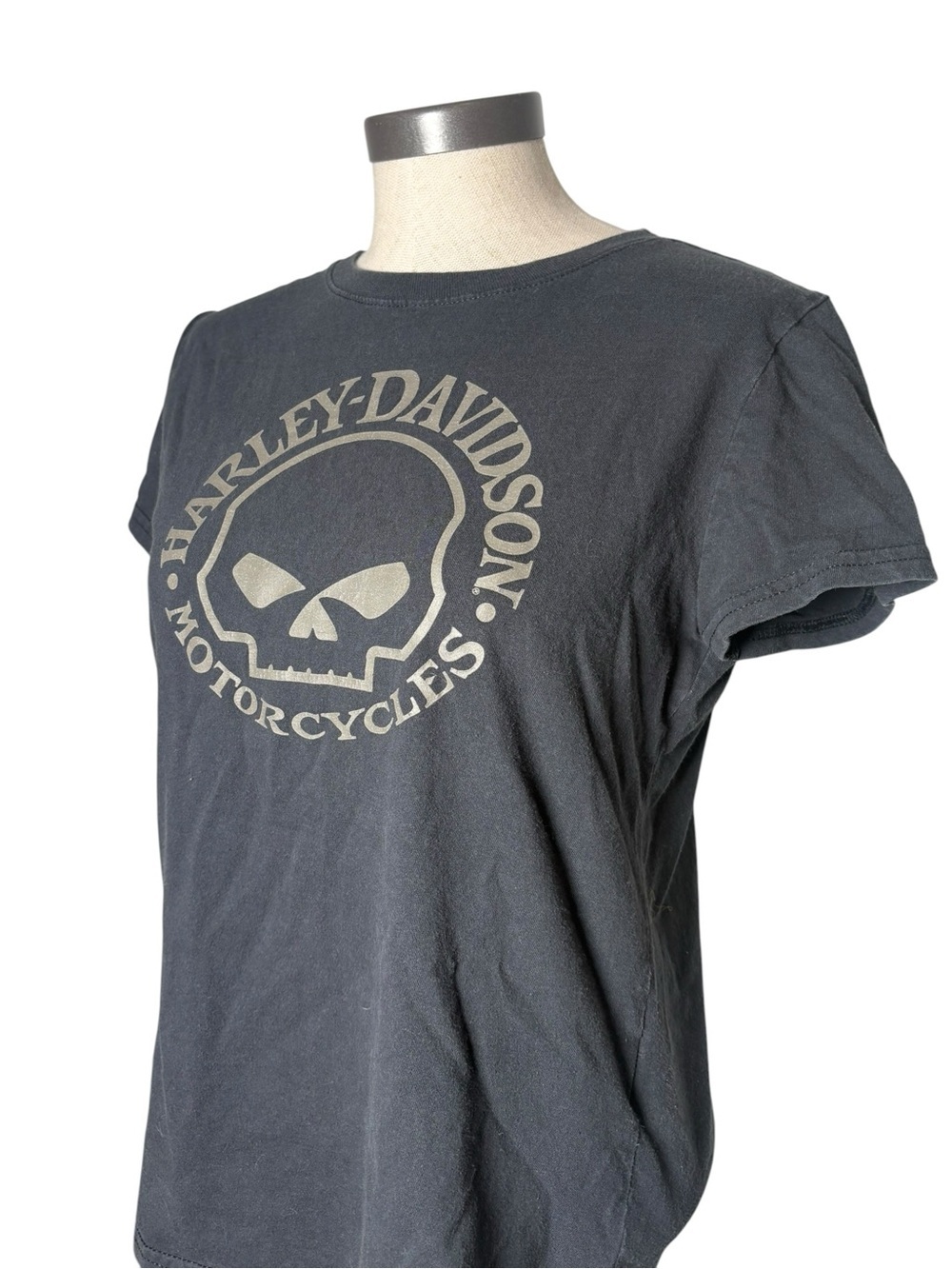 Harley-Davidson Skull Logo Graphic Tee Black Bikercore Y2K Grunge Medium - Picture 2 of 5